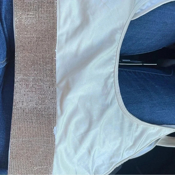 Pretty Little Thing Cream Diamante Scoop Neck Sparkle Bikini Top - Picture 4 of 7